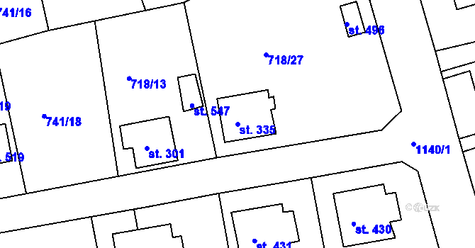 Parcela st. 335 v KÚ Dolní Kamenice, Katastrální mapa