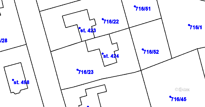 Parcela st. 424 v KÚ Dolní Kamenice, Katastrální mapa