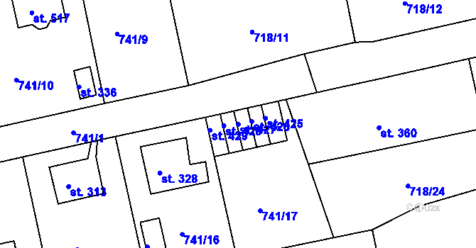 Parcela st. 427 v KÚ Dolní Kamenice, Katastrální mapa