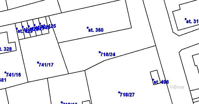 Parcela st. 718/24 v KÚ Dolní Kamenice, Katastrální mapa