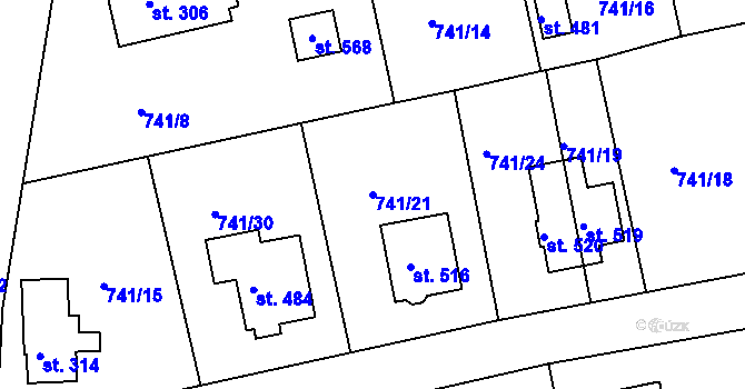 Parcela st. 741/21 v KÚ Dolní Kamenice, Katastrální mapa