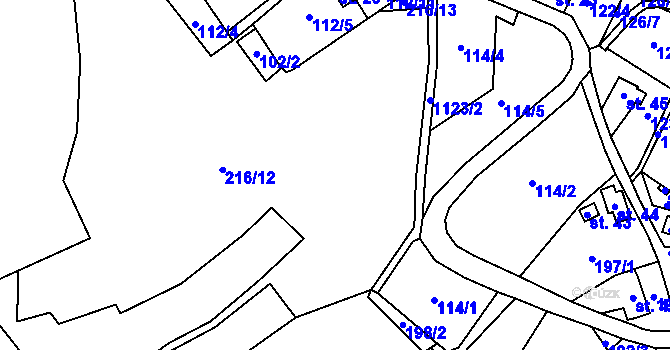 Parcela st. 216/12 v KÚ Dolní Kamenice, Katastrální mapa