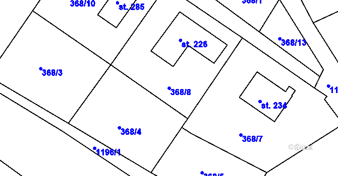 Parcela st. 368/8 v KÚ Horní Kamenice, Katastrální mapa