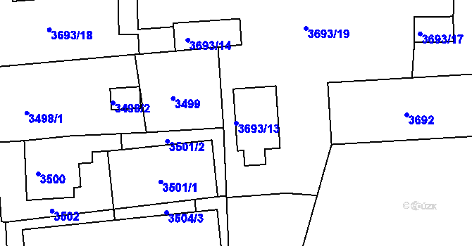 Parcela st. 3693/13 v KÚ Česká Lípa, Katastrální mapa