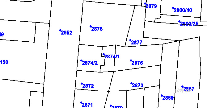 Parcela st. 2874/1 v KÚ Česká Lípa, Katastrální mapa