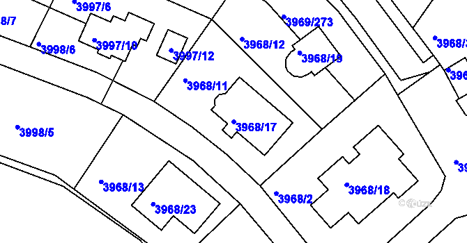 Parcela st. 3968/17 v KÚ Česká Lípa, Katastrální mapa