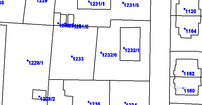Parcela st. 1232/6 v KÚ Česká Lípa, Katastrální mapa
