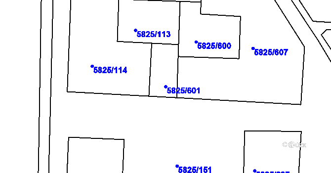 Parcela st. 5825/601 v KÚ Česká Lípa, Katastrální mapa