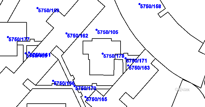 Parcela st. 5750/178 v KÚ Česká Lípa, Katastrální mapa