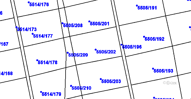 Parcela st. 5505/202 v KÚ Česká Lípa, Katastrální mapa