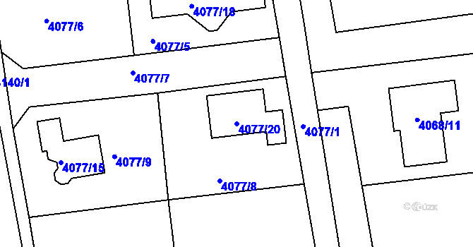 Parcela st. 4077/20 v KÚ Česká Lípa, Katastrální mapa
