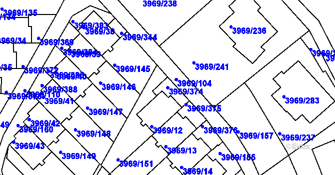 Parcela st. 3969/374 v KÚ Česká Lípa, Katastrální mapa
