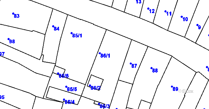 Parcela st. 86/1 v KÚ Česká Lípa, Katastrální mapa