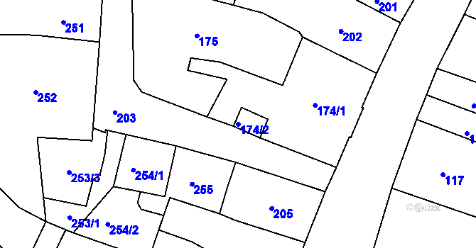 Parcela st. 174/2 v KÚ Česká Lípa, Katastrální mapa