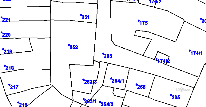 Parcela st. 203 v KÚ Česká Lípa, Katastrální mapa