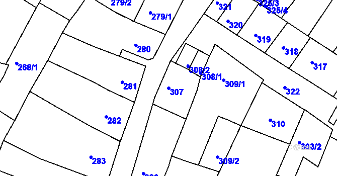 Parcela st. 307 v KÚ Česká Lípa, Katastrální mapa