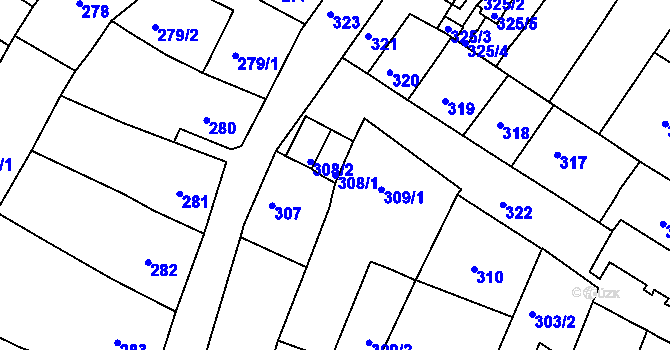 Parcela st. 308/1 v KÚ Česká Lípa, Katastrální mapa