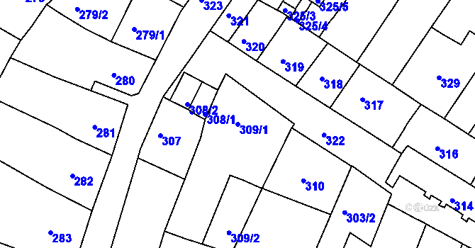 Parcela st. 309/1 v KÚ Česká Lípa, Katastrální mapa
