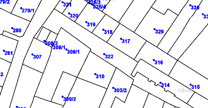 Parcela st. 322 v KÚ Česká Lípa, Katastrální mapa