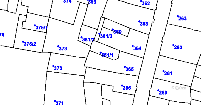 Parcela st. 361/1 v KÚ Česká Lípa, Katastrální mapa