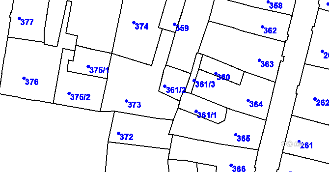 Parcela st. 361/2 v KÚ Česká Lípa, Katastrální mapa