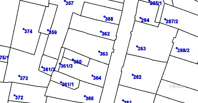 Parcela st. 363 v KÚ Česká Lípa, Katastrální mapa