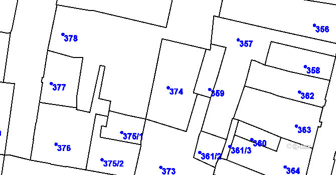 Parcela st. 374 v KÚ Česká Lípa, Katastrální mapa