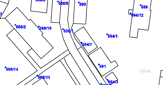 Parcela st. 594/7 v KÚ Česká Lípa, Katastrální mapa