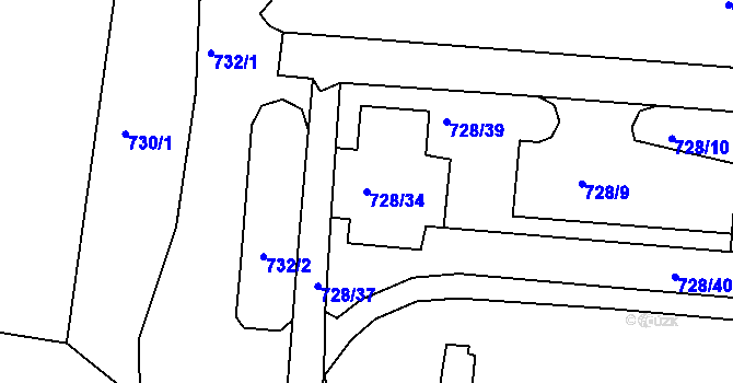 Parcela st. 728/34 v KÚ Česká Lípa, Katastrální mapa