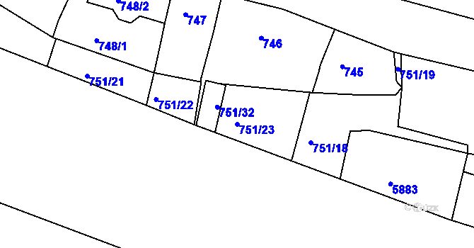 Parcela st. 751/23 v KÚ Česká Lípa, Katastrální mapa