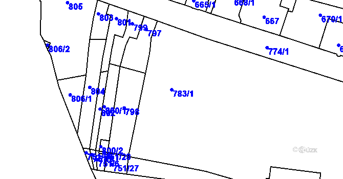 Parcela st. 783/1 v KÚ Česká Lípa, Katastrální mapa