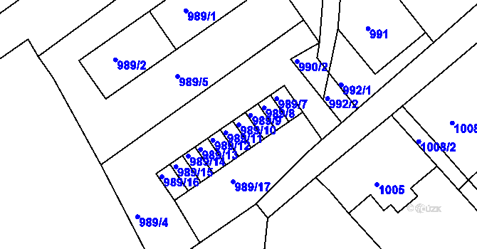 Parcela st. 989/10 v KÚ Česká Lípa, Katastrální mapa