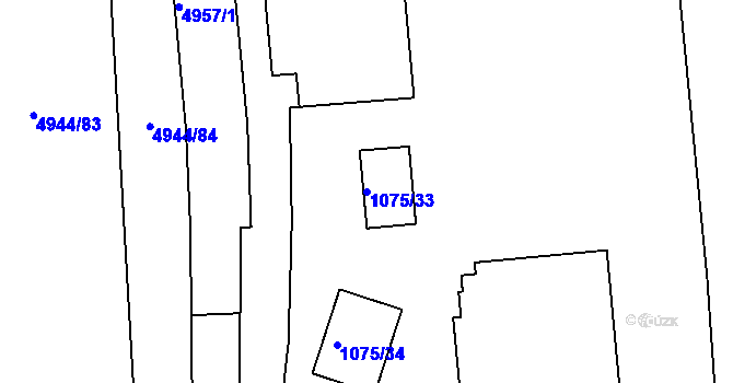 Parcela st. 1075/33 v KÚ Česká Lípa, Katastrální mapa