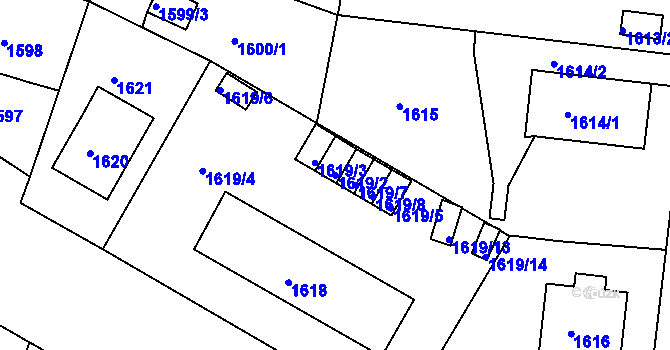 Parcela st. 1619/2 v KÚ Česká Lípa, Katastrální mapa