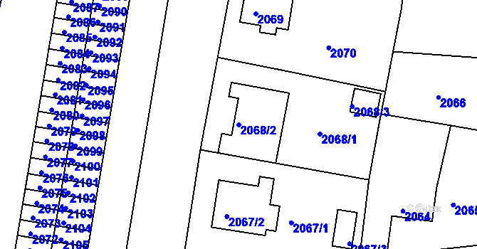 Parcela st. 2068/2 v KÚ Česká Lípa, Katastrální mapa