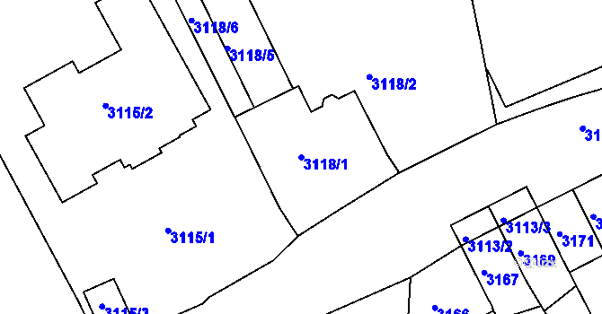 Parcela st. 3118/1 v KÚ Česká Lípa, Katastrální mapa