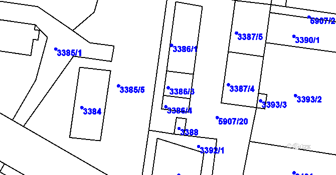 Parcela st. 3386/3 v KÚ Česká Lípa, Katastrální mapa