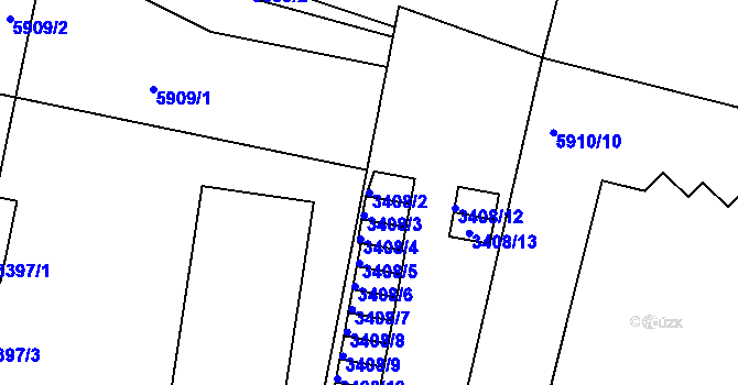 Parcela st. 3408/2 v KÚ Česká Lípa, Katastrální mapa