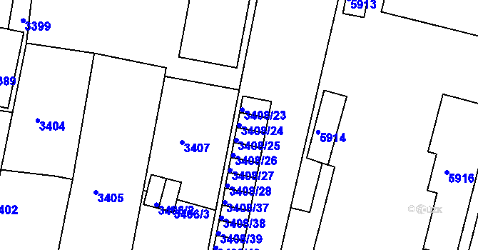 Parcela st. 3408/24 v KÚ Česká Lípa, Katastrální mapa