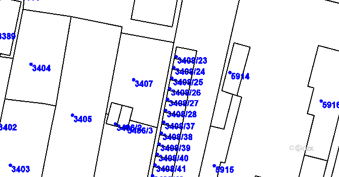 Parcela st. 3408/26 v KÚ Česká Lípa, Katastrální mapa