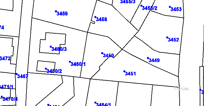 Parcela st. 3450 v KÚ Česká Lípa, Katastrální mapa