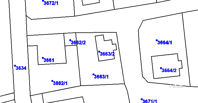 Parcela st. 3663/2 v KÚ Česká Lípa, Katastrální mapa