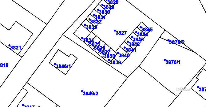 Parcela st. 3838 v KÚ Česká Lípa, Katastrální mapa