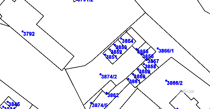 Parcela st. 3851 v KÚ Česká Lípa, Katastrální mapa
