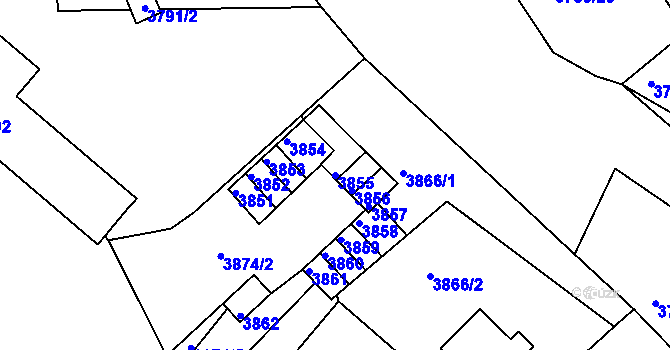 Parcela st. 3855 v KÚ Česká Lípa, Katastrální mapa