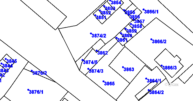 Parcela st. 3862 v KÚ Česká Lípa, Katastrální mapa