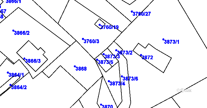 Parcela st. 3873/3 v KÚ Česká Lípa, Katastrální mapa