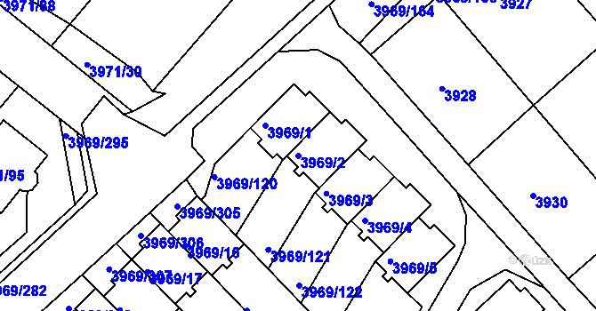 Parcela st. 3969/2 v KÚ Česká Lípa, Katastrální mapa