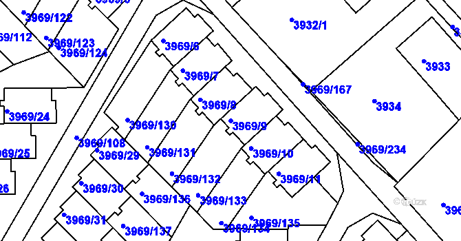 Parcela st. 3969/9 v KÚ Česká Lípa, Katastrální mapa