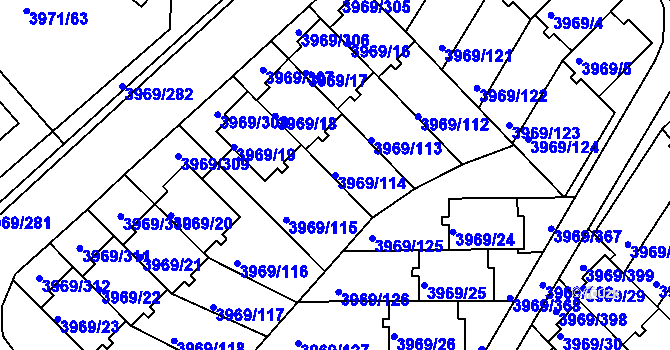 Parcela st. 3969/114 v KÚ Česká Lípa, Katastrální mapa